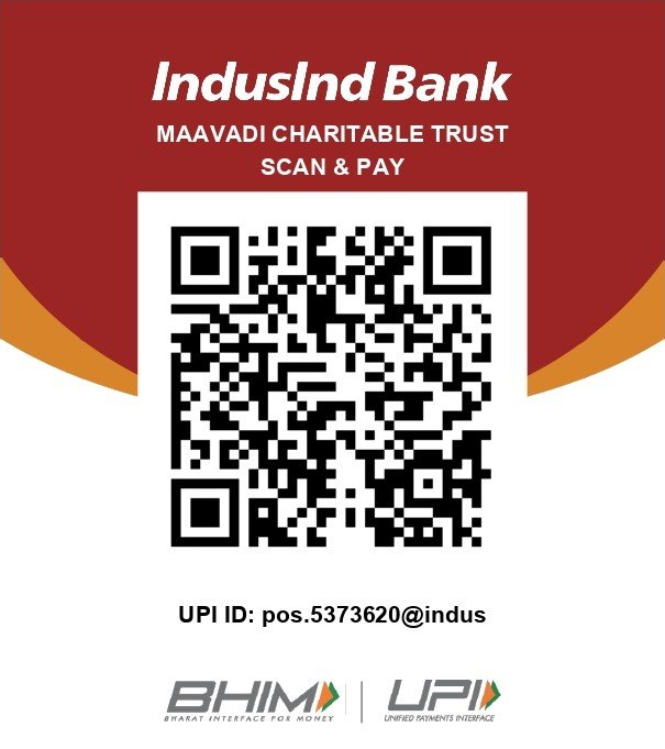UPI QR code for Maavadi Charitable Trust, IndusInd Bank. UPI ID pos.5373620@indus